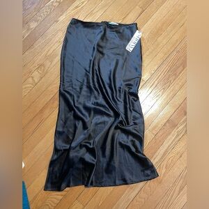 Almost Famous Black Satin Maxi Skirt
